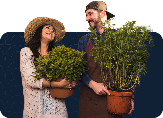 People holding plants